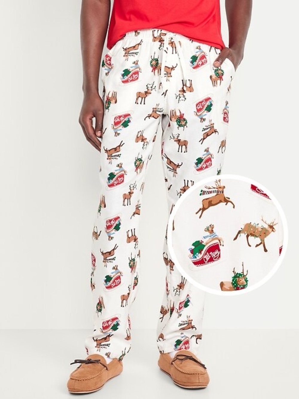 Old Navy XL Tall Christmas Pajama Pants Reindeer Sleigh Holiday Print NWT
